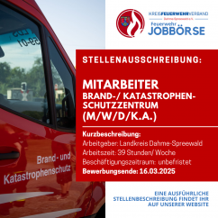 MitarbeiterIn Brand- und Katastrophenschutzzentrum (m/w/d)