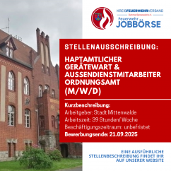 Hauptamtlichen Gerätewart und Außendienstmitarbeiter Ordnungsamt  (m/w/d)