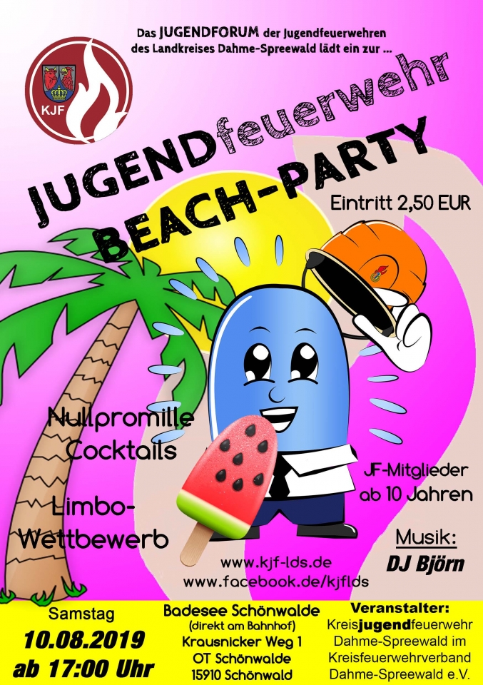 Flyer Jugendfeuerwehr Beach-Party 2019